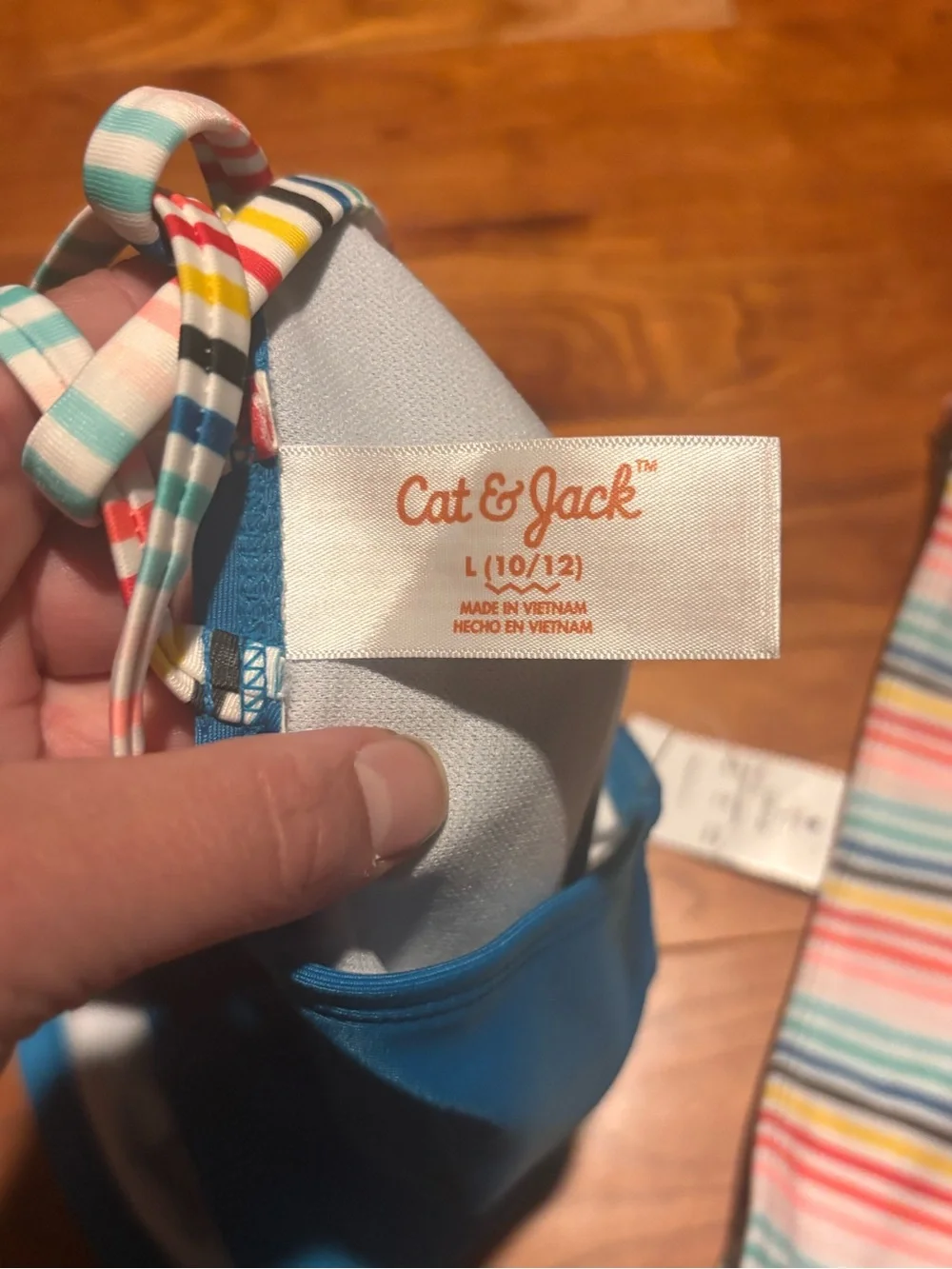 Cat & Jack Girls' Two Piece Multicolor Striped Swimsuit L(10/12)